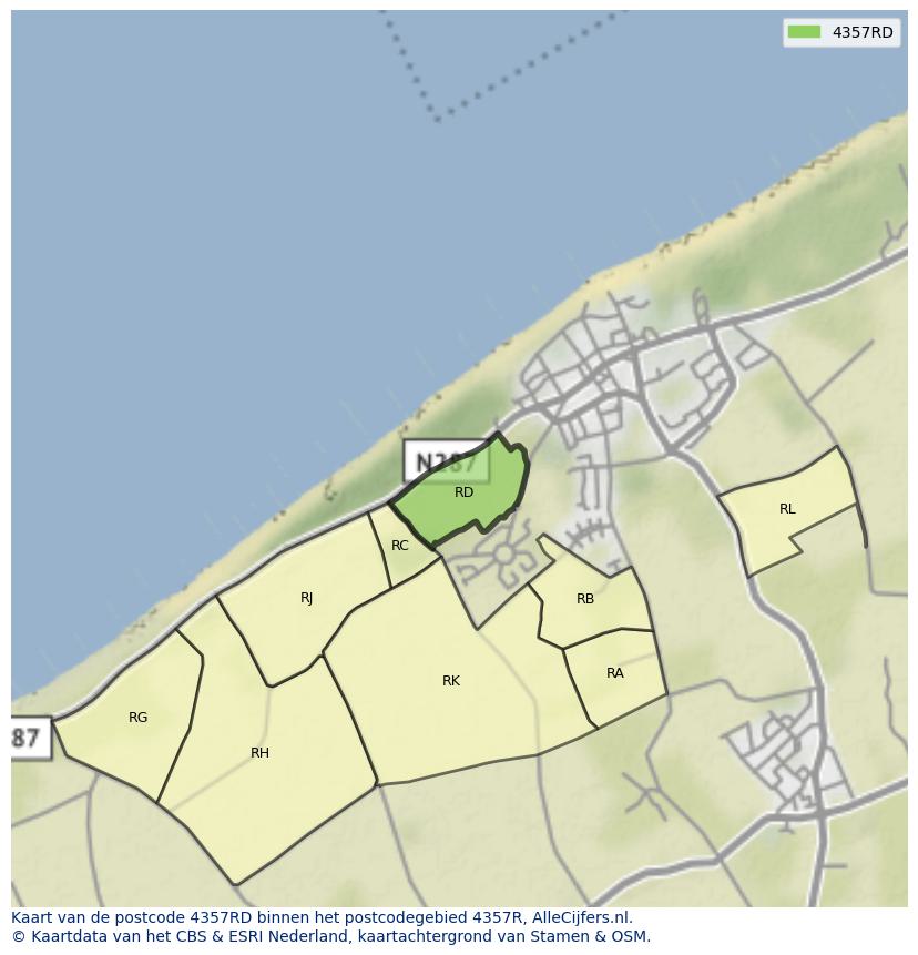 Afbeelding van het postcodegebied 4357 RD op de kaart.