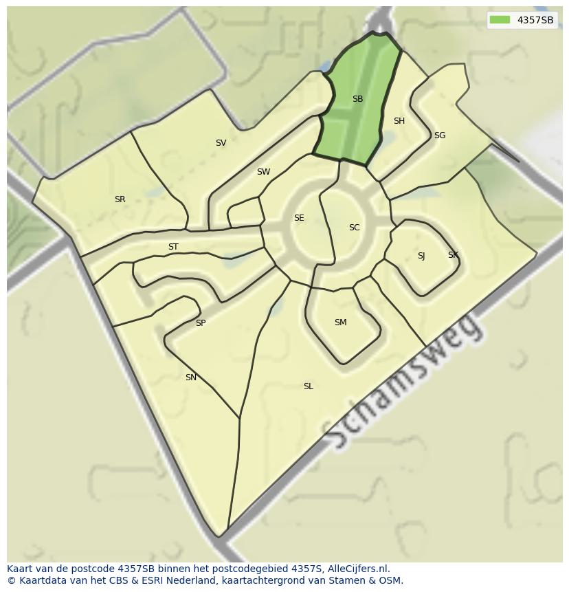 Afbeelding van het postcodegebied 4357 SB op de kaart.