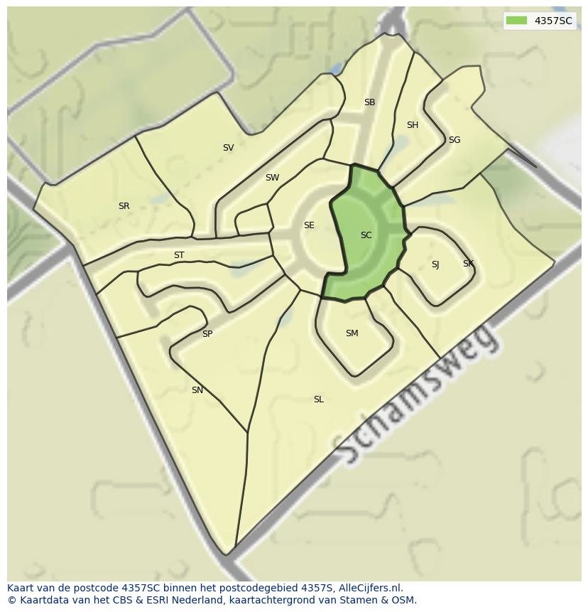 Afbeelding van het postcodegebied 4357 SC op de kaart.