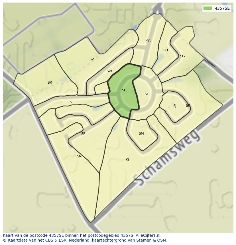 Afbeelding van het postcodegebied 4357 SE op de kaart.