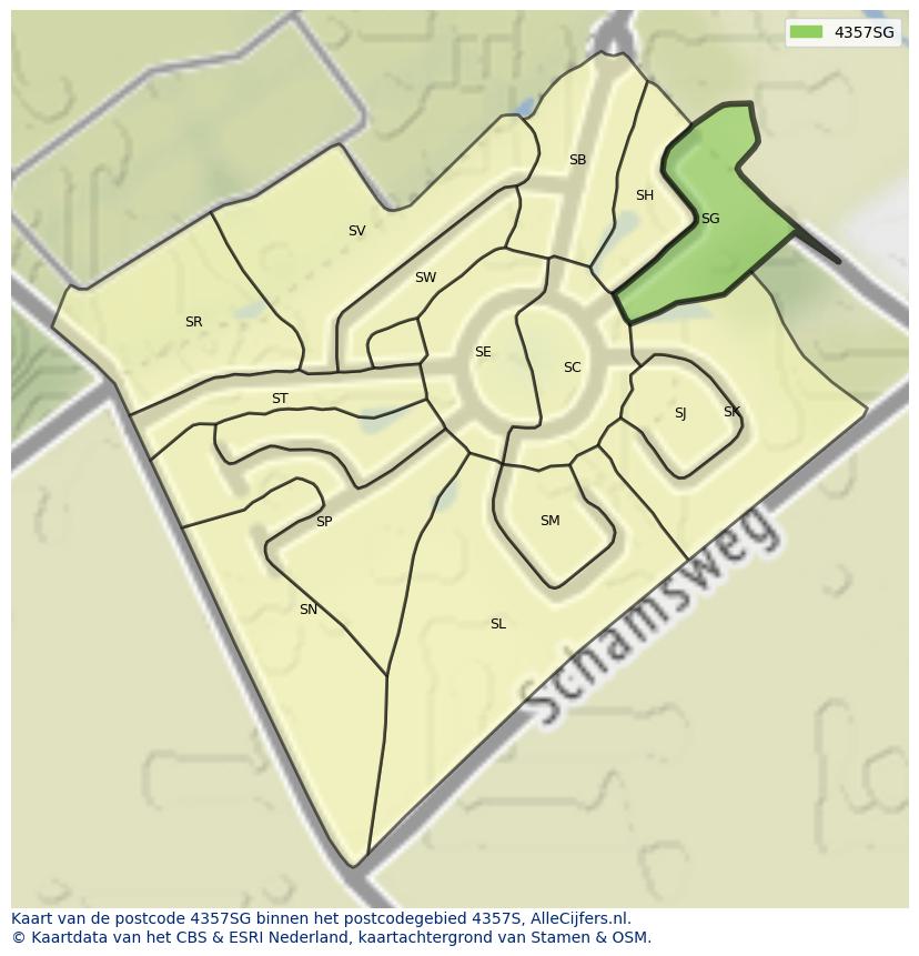 Afbeelding van het postcodegebied 4357 SG op de kaart.