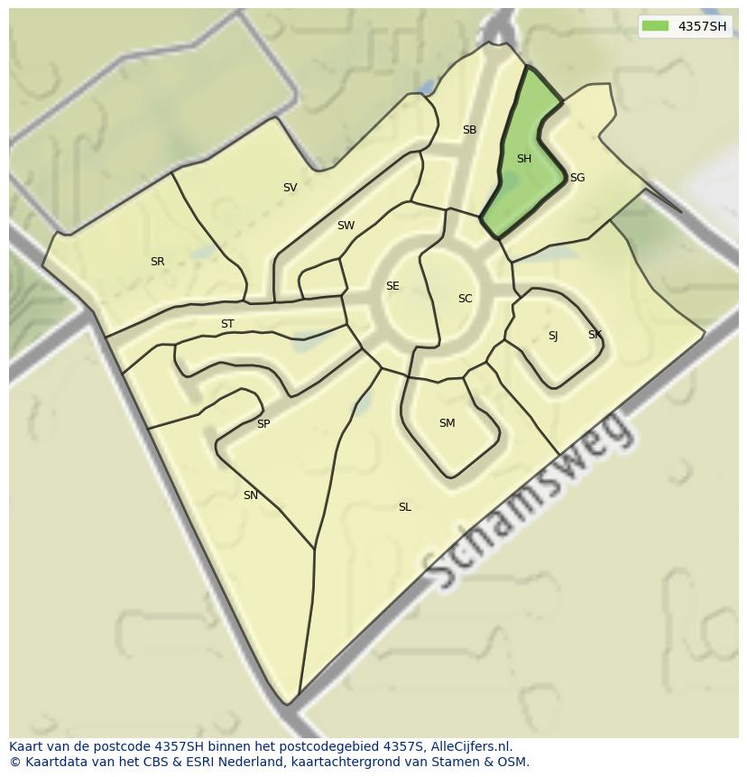 Afbeelding van het postcodegebied 4357 SH op de kaart.