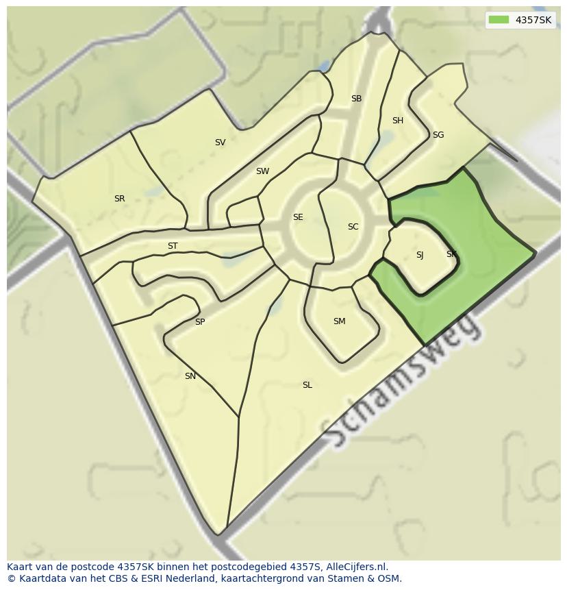 Afbeelding van het postcodegebied 4357 SK op de kaart.