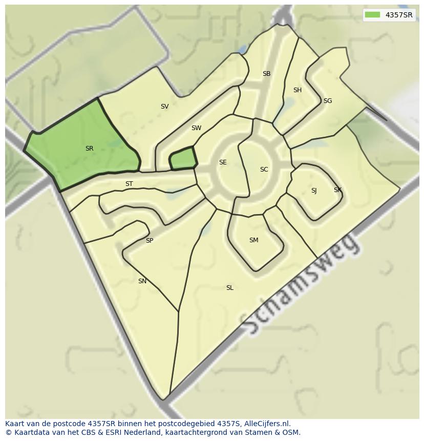 Afbeelding van het postcodegebied 4357 SR op de kaart.