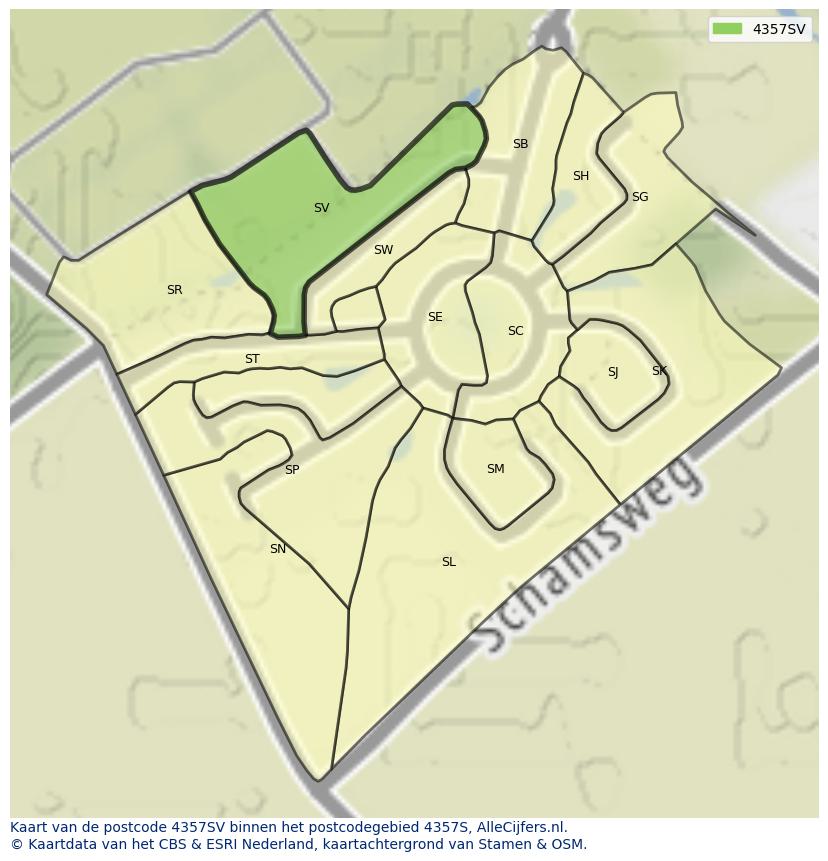 Afbeelding van het postcodegebied 4357 SV op de kaart.
