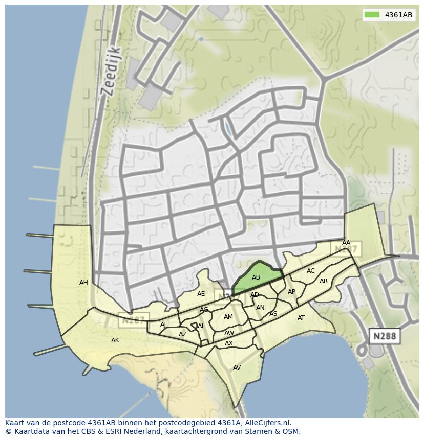 Afbeelding van het postcodegebied 4361 AB op de kaart.