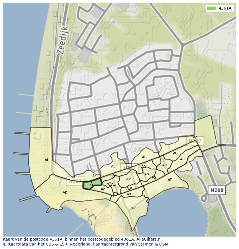 Afbeelding van het postcodegebied 4361 AJ op de kaart.