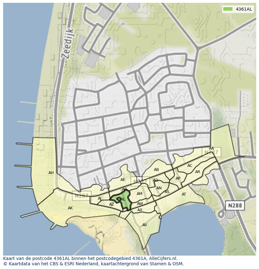 Afbeelding van het postcodegebied 4361 AL op de kaart.