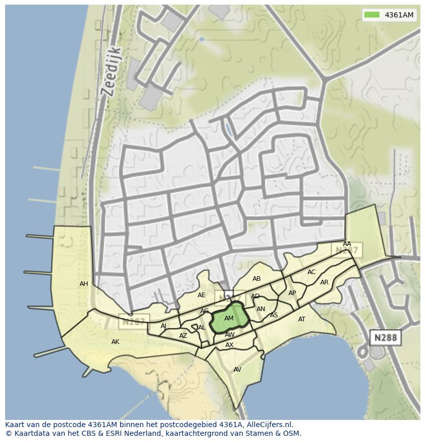 Afbeelding van het postcodegebied 4361 AM op de kaart.