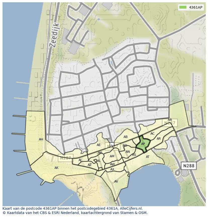 Afbeelding van het postcodegebied 4361 AP op de kaart.