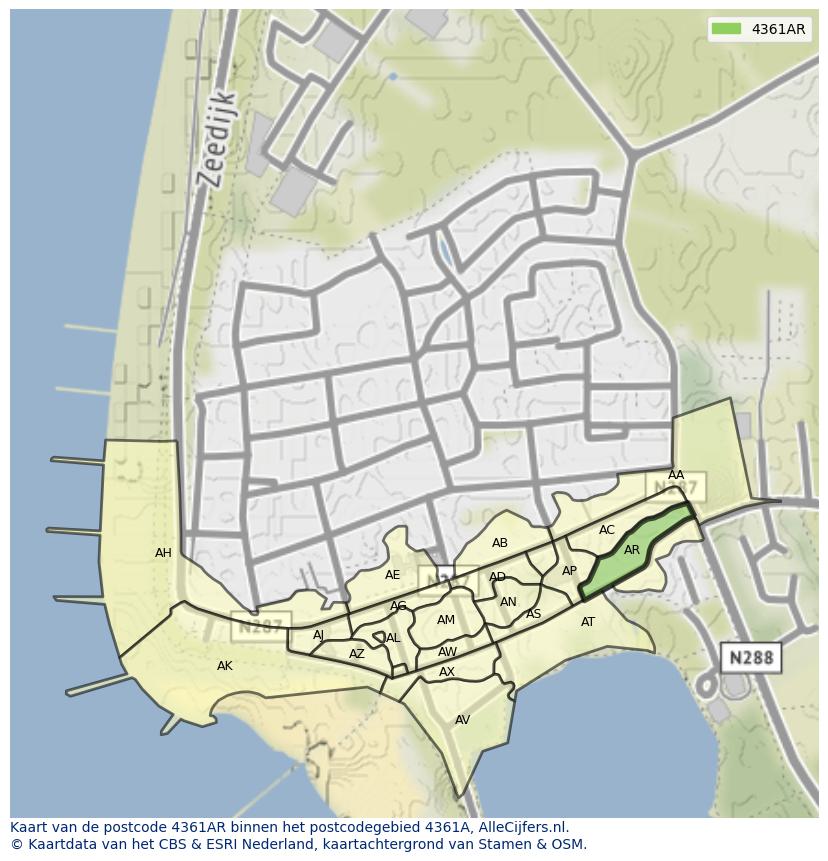 Afbeelding van het postcodegebied 4361 AR op de kaart.