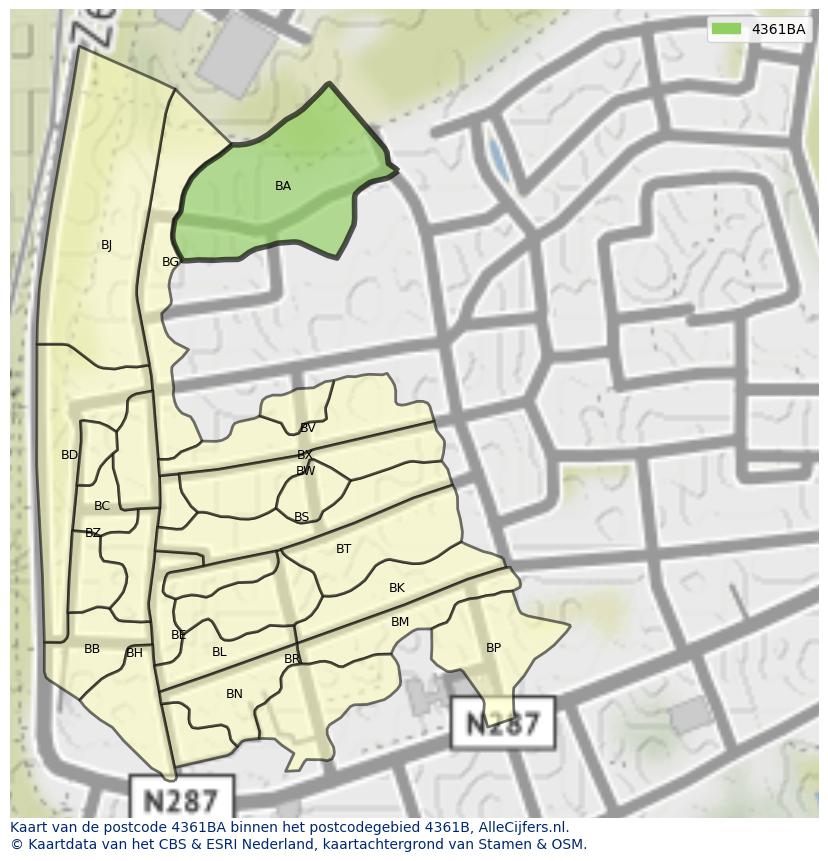 Afbeelding van het postcodegebied 4361 BA op de kaart.