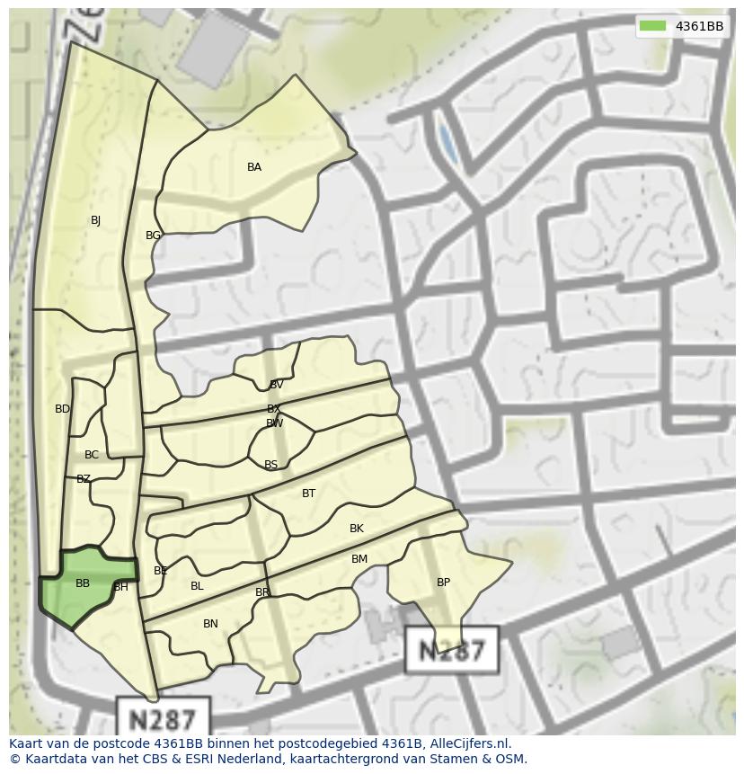 Afbeelding van het postcodegebied 4361 BB op de kaart.