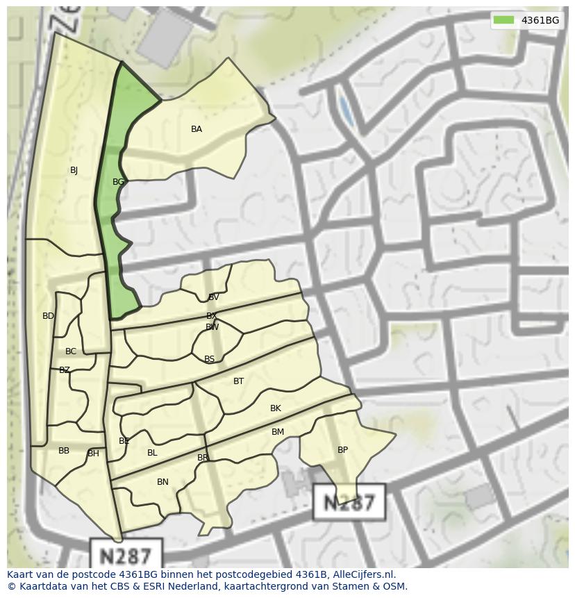 Afbeelding van het postcodegebied 4361 BG op de kaart.