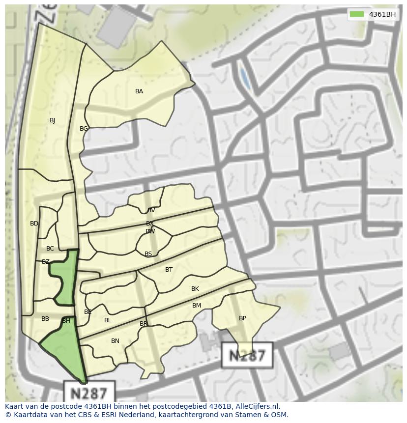 Afbeelding van het postcodegebied 4361 BH op de kaart.