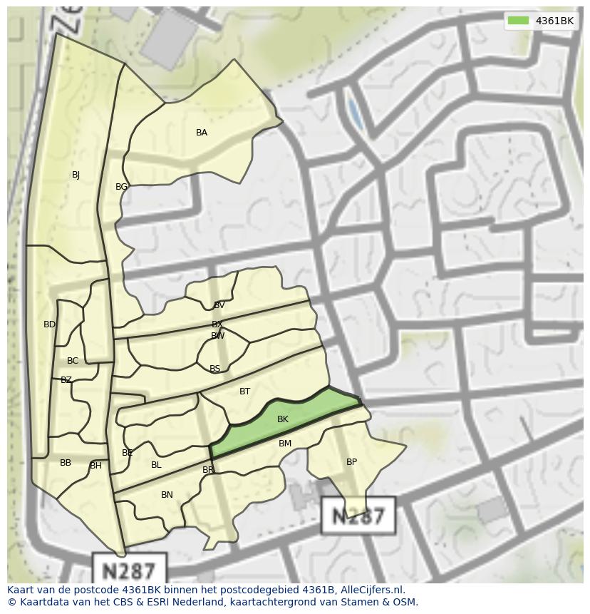 Afbeelding van het postcodegebied 4361 BK op de kaart.