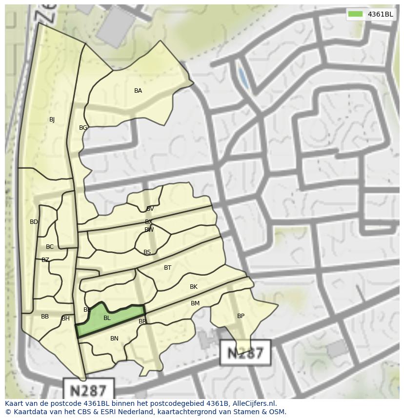 Afbeelding van het postcodegebied 4361 BL op de kaart.
