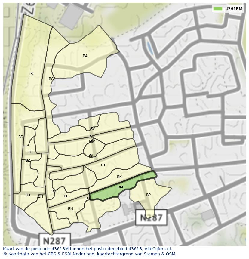 Afbeelding van het postcodegebied 4361 BM op de kaart.