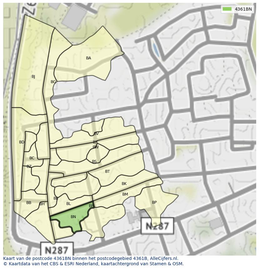 Afbeelding van het postcodegebied 4361 BN op de kaart.