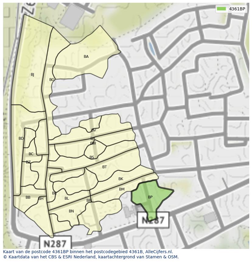 Afbeelding van het postcodegebied 4361 BP op de kaart.