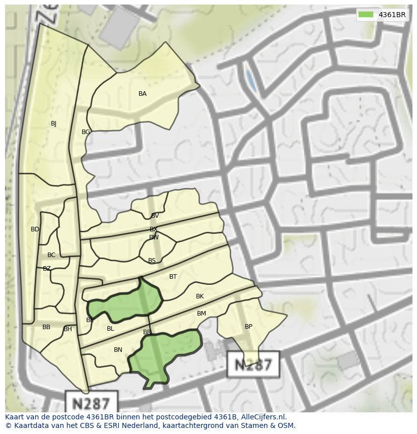 Afbeelding van het postcodegebied 4361 BR op de kaart.