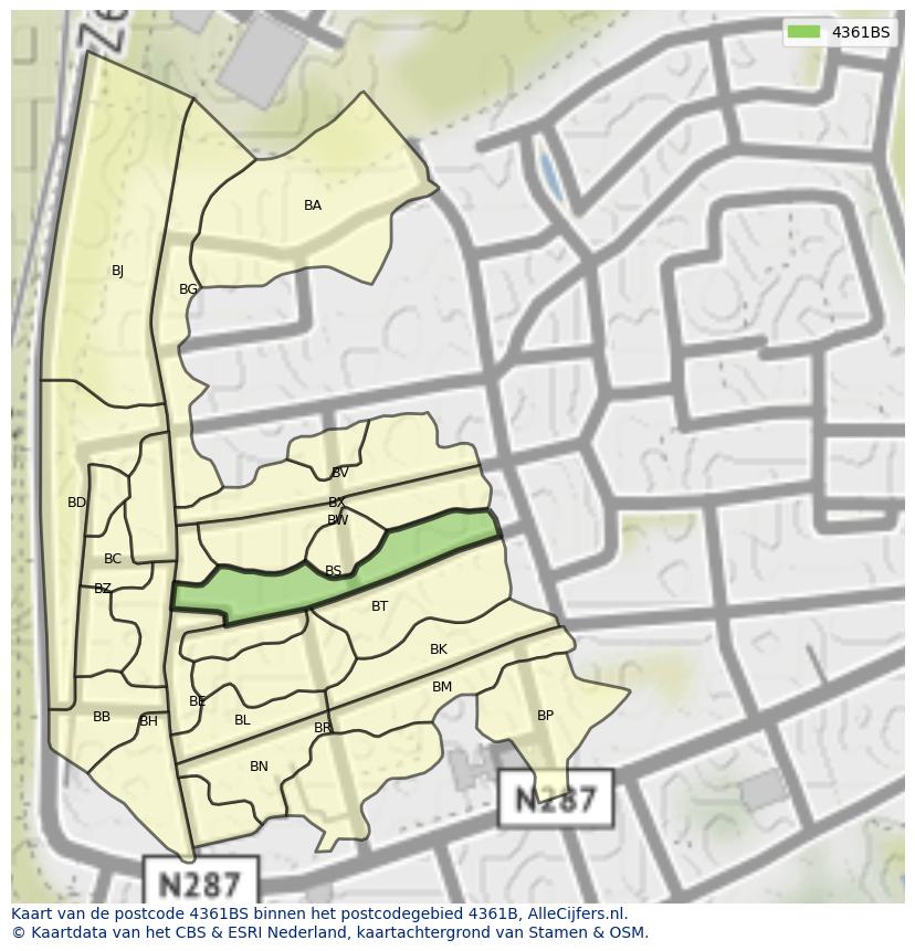 Afbeelding van het postcodegebied 4361 BS op de kaart.