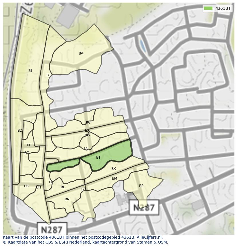 Afbeelding van het postcodegebied 4361 BT op de kaart.