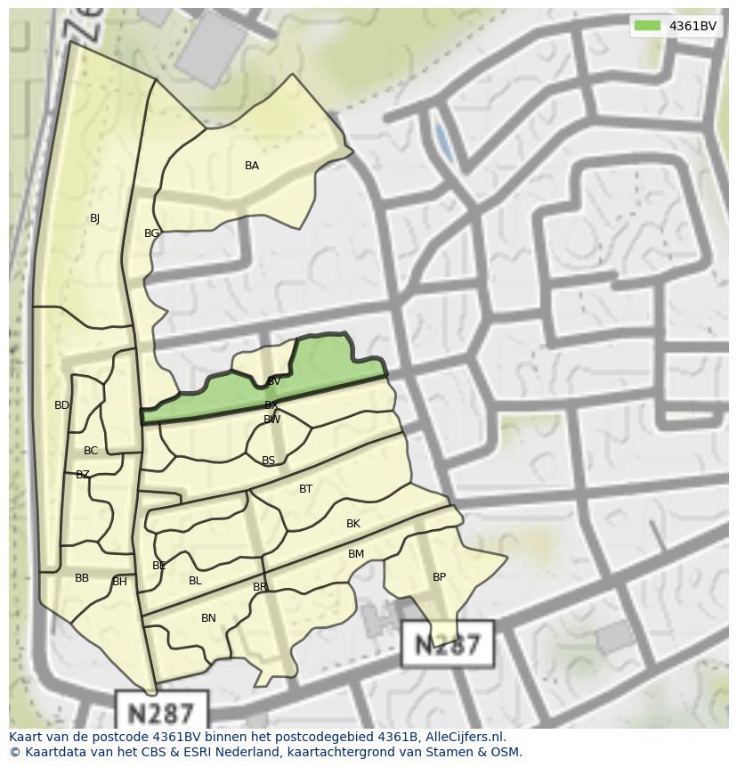 Afbeelding van het postcodegebied 4361 BV op de kaart.