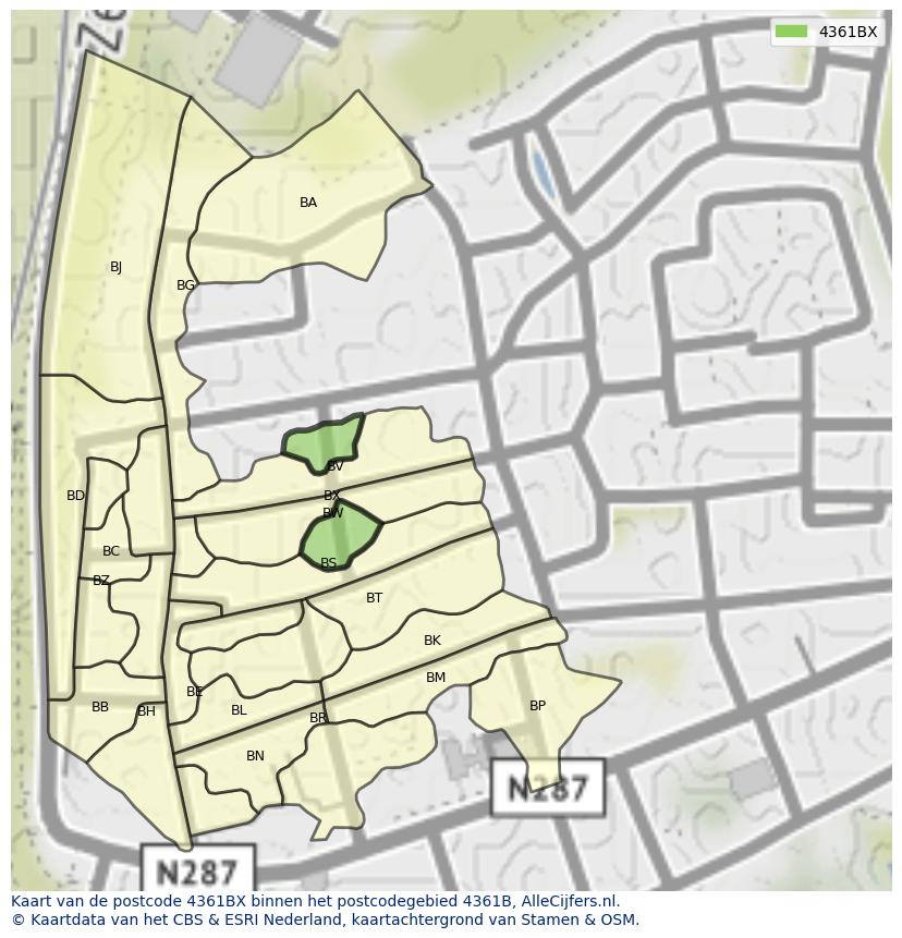 Afbeelding van het postcodegebied 4361 BX op de kaart.