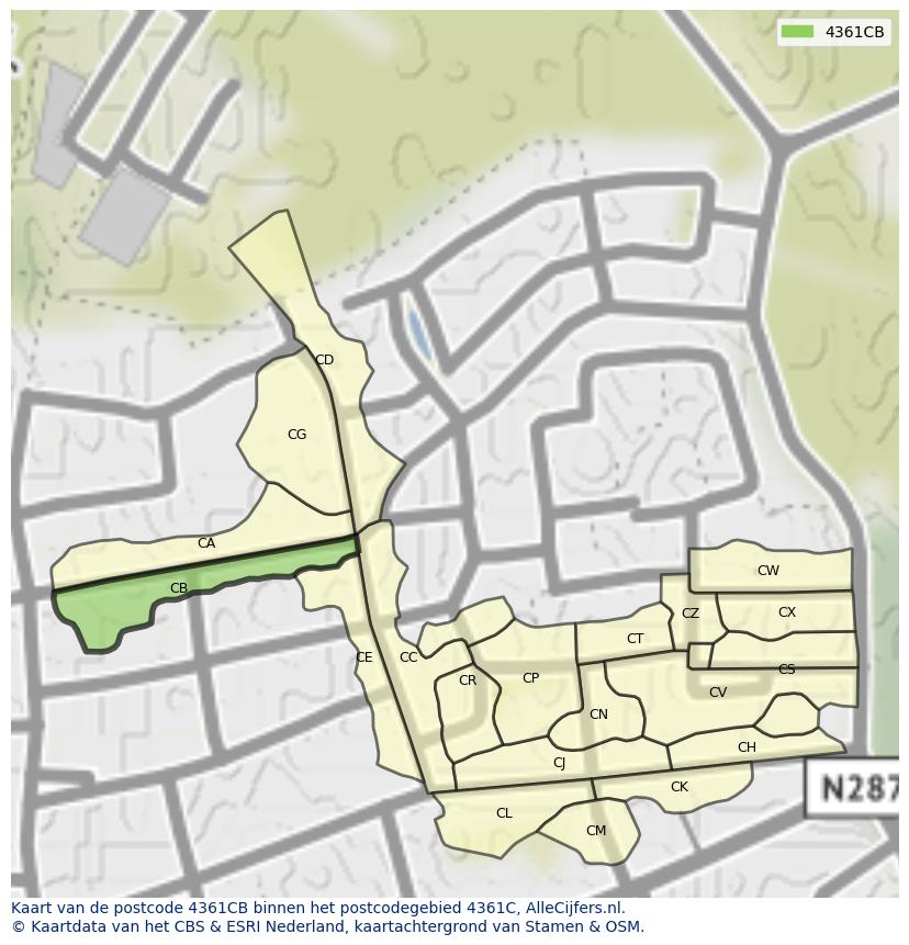 Afbeelding van het postcodegebied 4361 CB op de kaart.