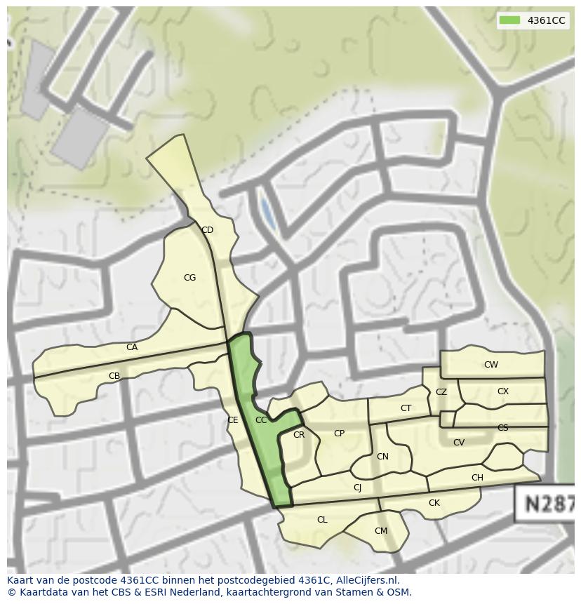 Afbeelding van het postcodegebied 4361 CC op de kaart.