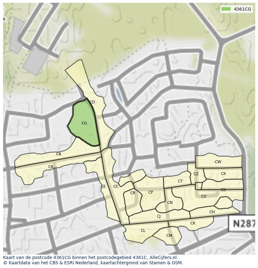 Afbeelding van het postcodegebied 4361 CG op de kaart.