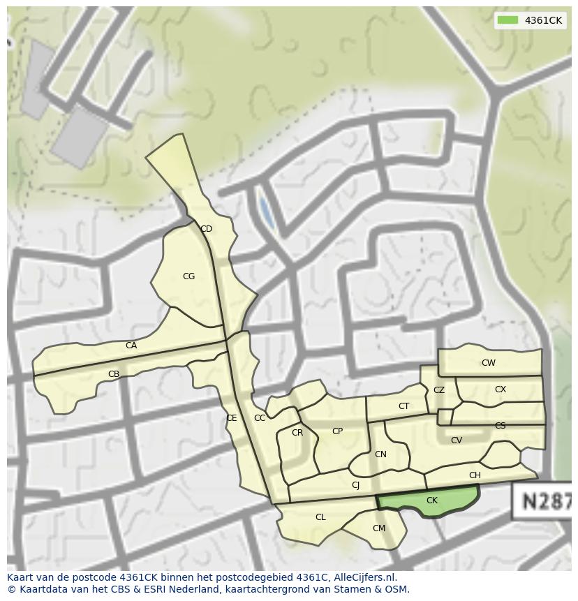 Afbeelding van het postcodegebied 4361 CK op de kaart.