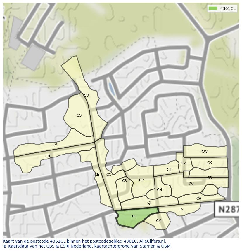 Afbeelding van het postcodegebied 4361 CL op de kaart.