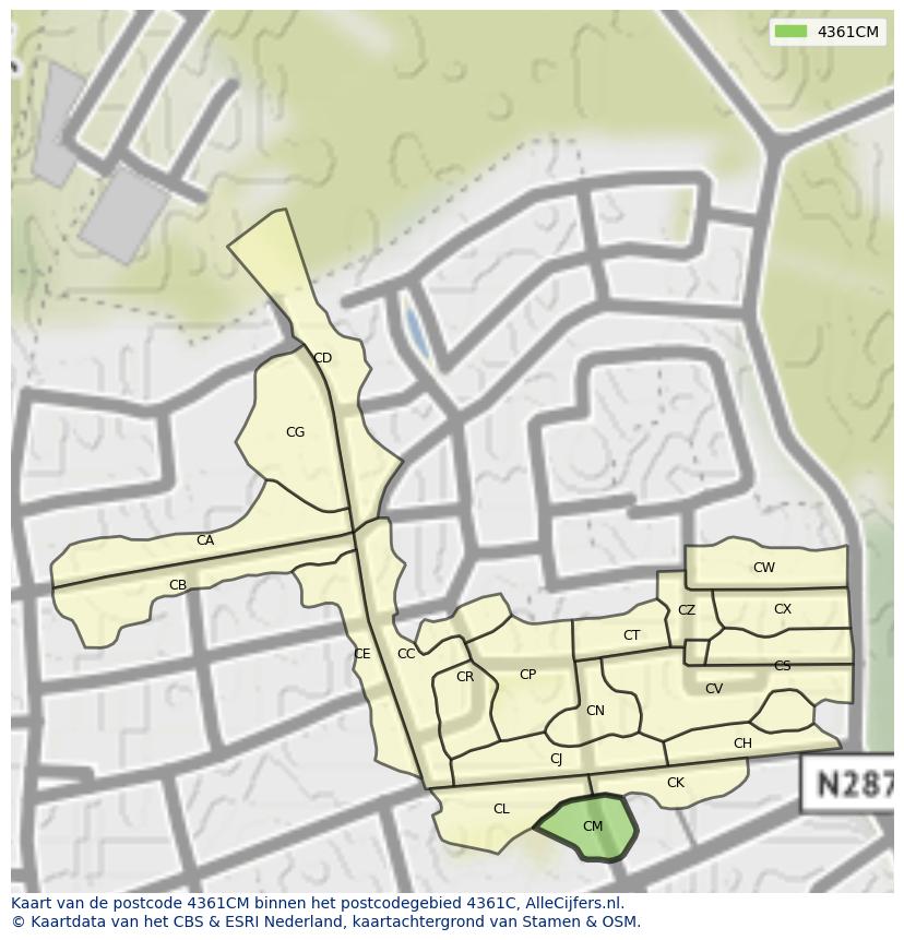 Afbeelding van het postcodegebied 4361 CM op de kaart.
