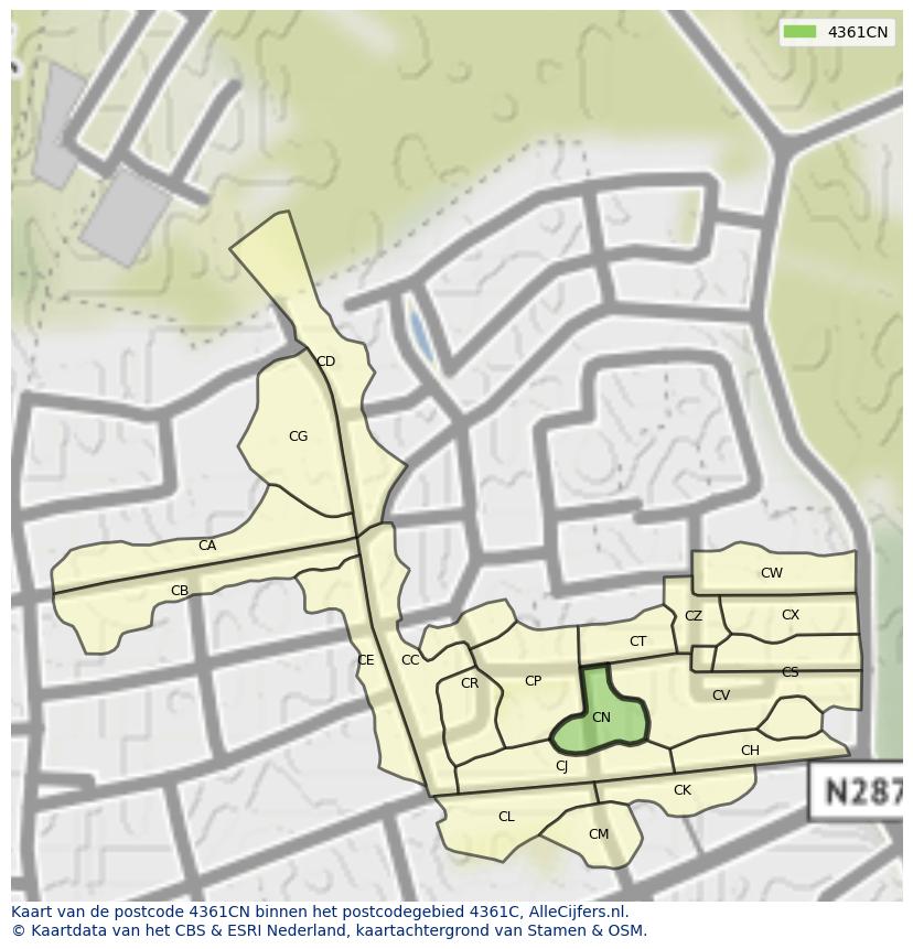 Afbeelding van het postcodegebied 4361 CN op de kaart.