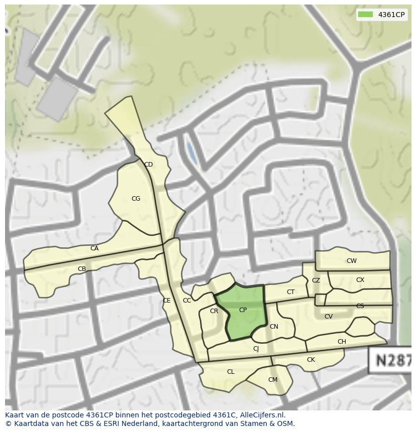 Afbeelding van het postcodegebied 4361 CP op de kaart.