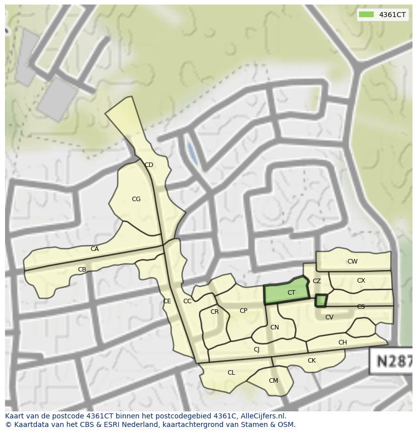 Afbeelding van het postcodegebied 4361 CT op de kaart.