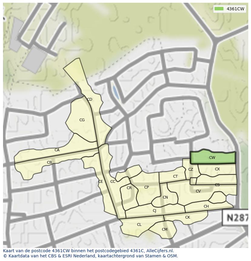 Afbeelding van het postcodegebied 4361 CW op de kaart.