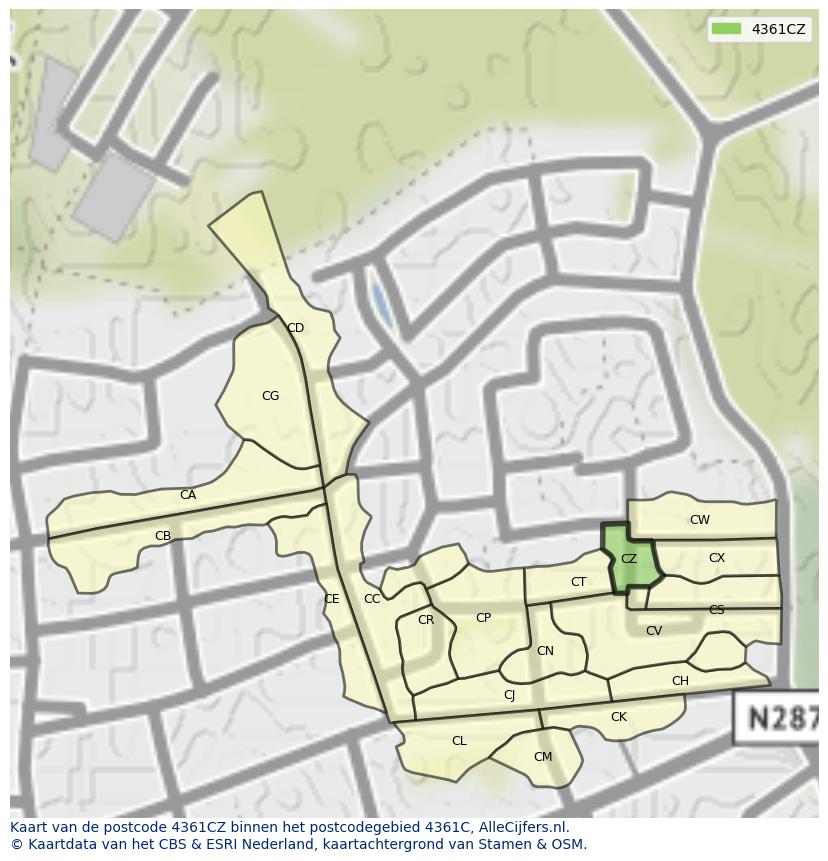 Afbeelding van het postcodegebied 4361 CZ op de kaart.