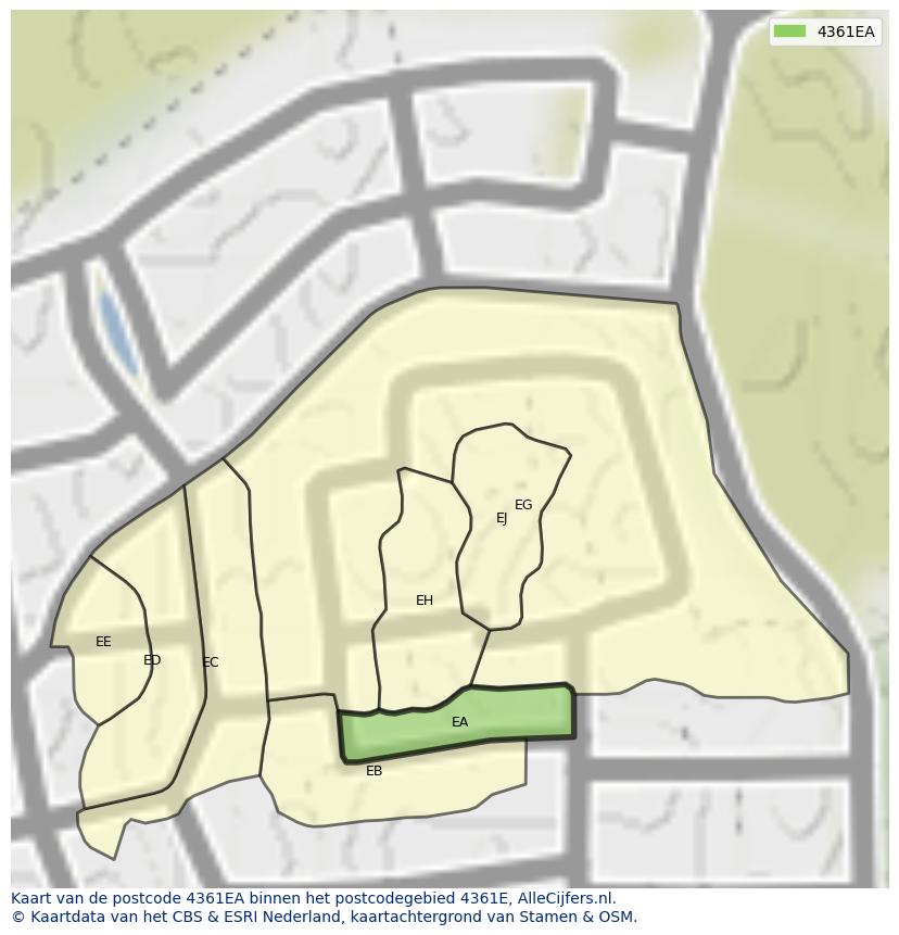 Afbeelding van het postcodegebied 4361 EA op de kaart.