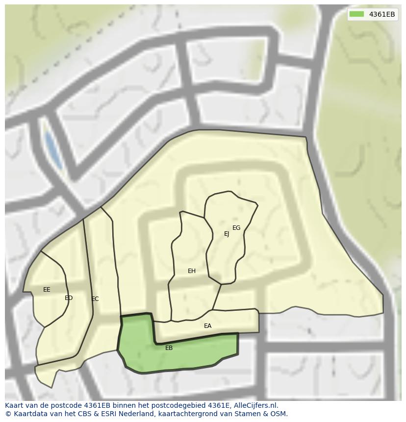 Afbeelding van het postcodegebied 4361 EB op de kaart.