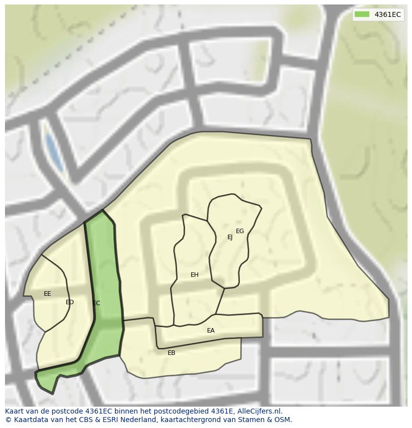 Afbeelding van het postcodegebied 4361 EC op de kaart.