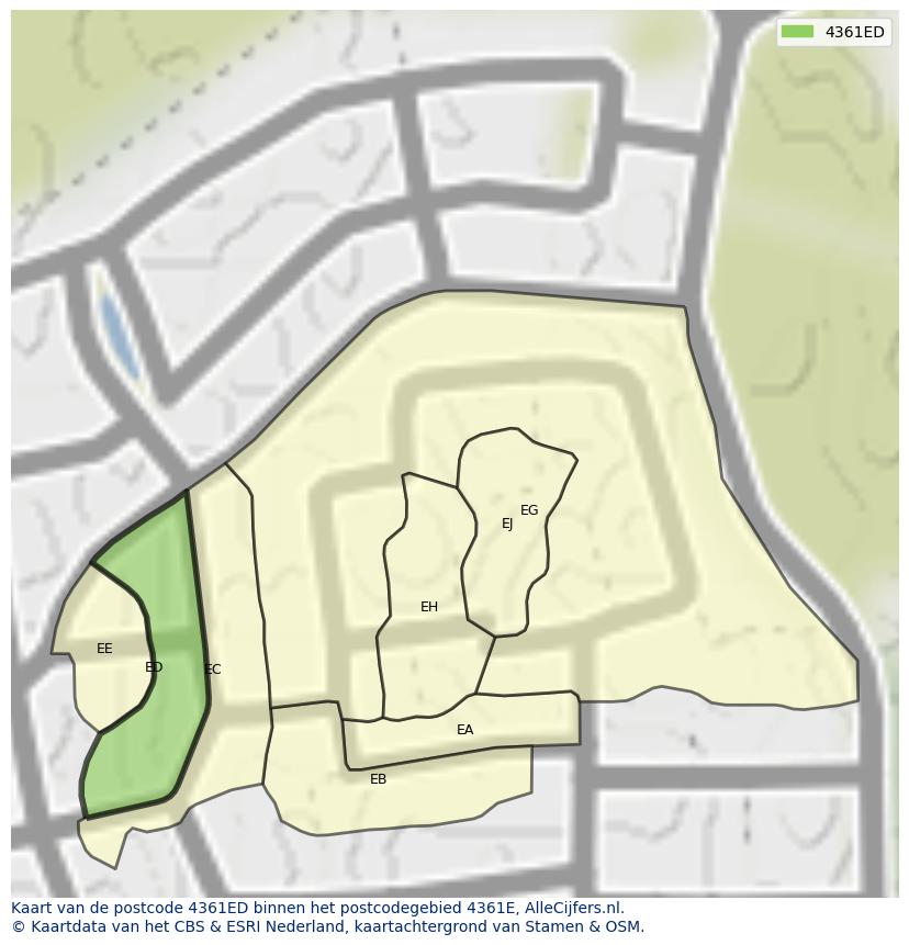 Afbeelding van het postcodegebied 4361 ED op de kaart.