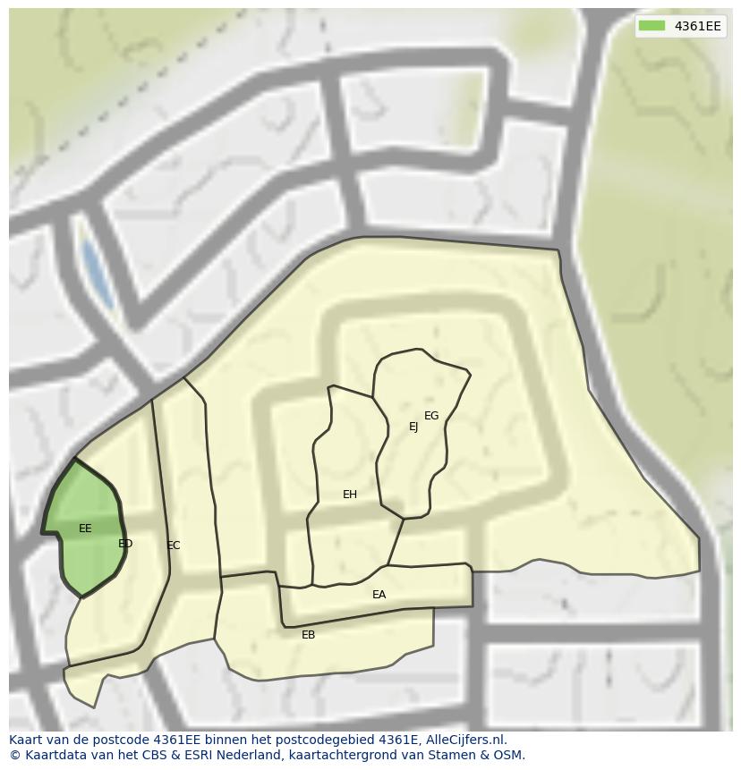 Afbeelding van het postcodegebied 4361 EE op de kaart.