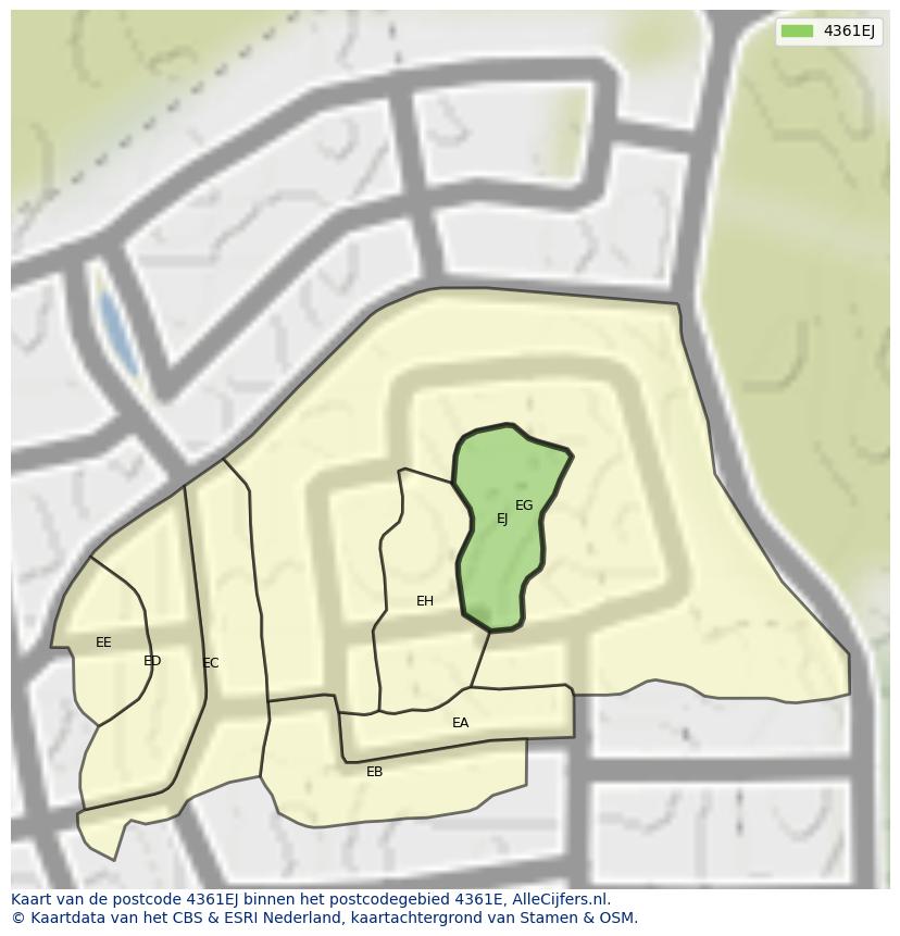 Afbeelding van het postcodegebied 4361 EJ op de kaart.