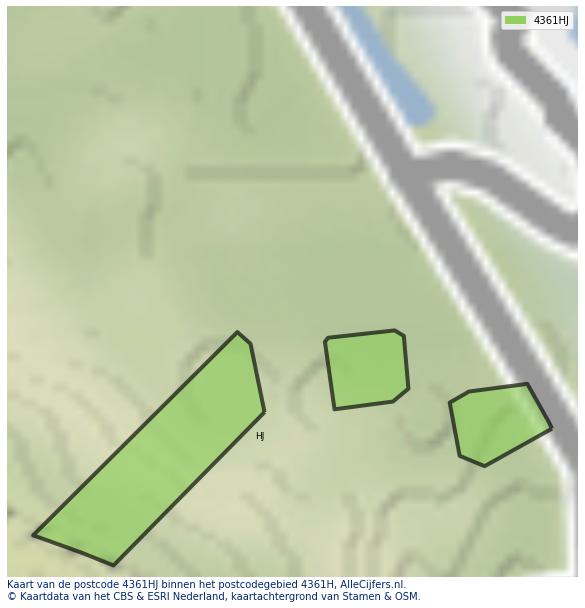 Afbeelding van het postcodegebied 4361 HJ op de kaart.
