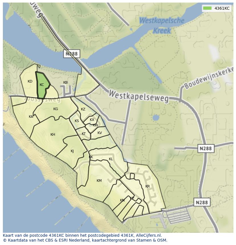 Afbeelding van het postcodegebied 4361 KC op de kaart.