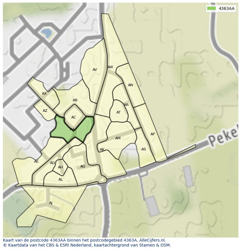 Afbeelding van het postcodegebied 4363 AA op de kaart.