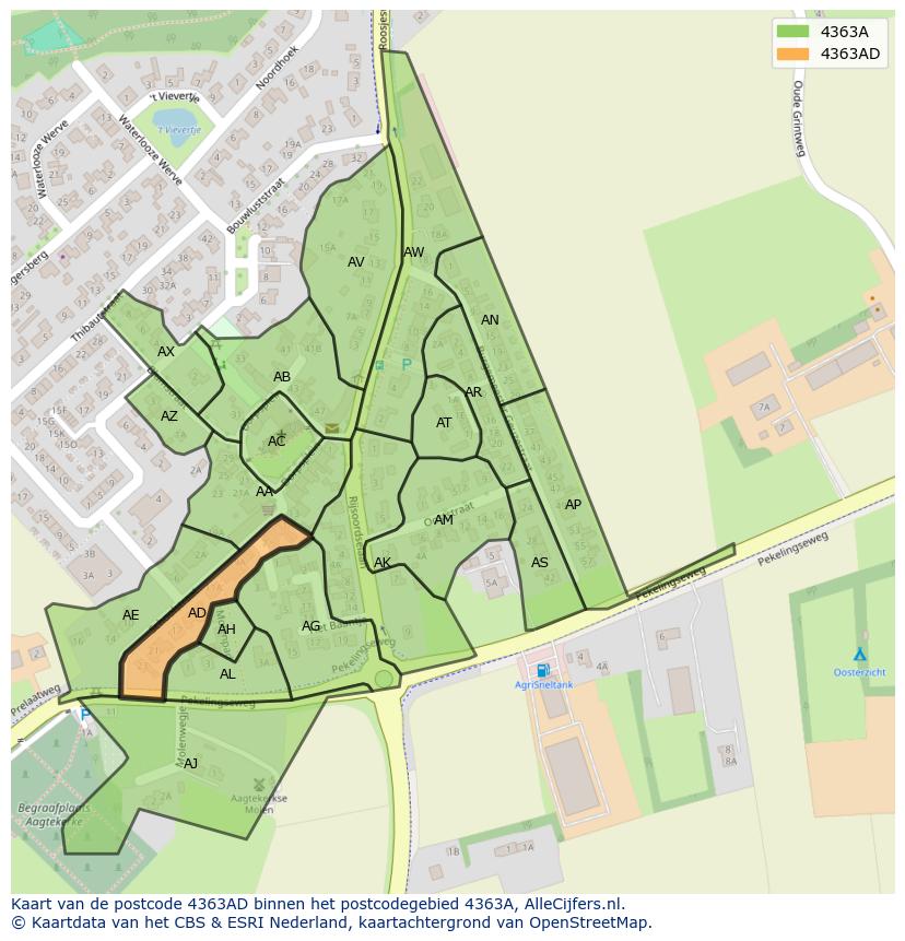 Afbeelding van het postcodegebied 4363 AD op de kaart.